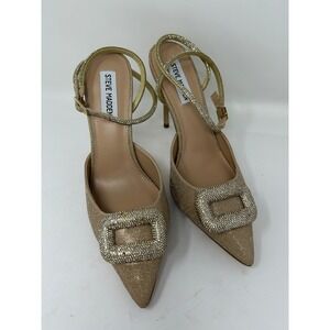 Steve Madden Vienna Pumps Womens Gold Glitter Rhinestone Buckle Heels Size 8.5